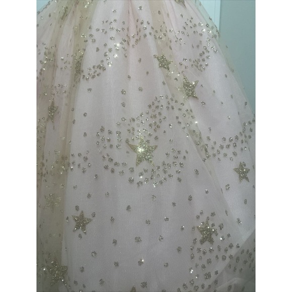 girls couture dress light pink with gold star accents flexible size - Picture 3 of 4